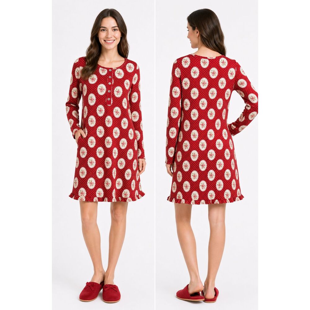 SweetHoney Women's Scandi Ornaments Christmas Nightgown RED Floral Sz M NWOT